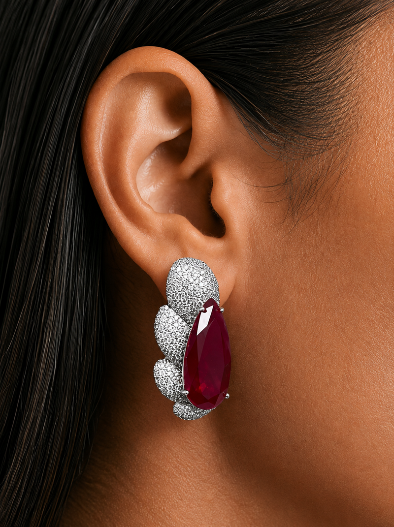 Aurette Diamond-Like Zircon Ruby Butterfly Stud Earrings