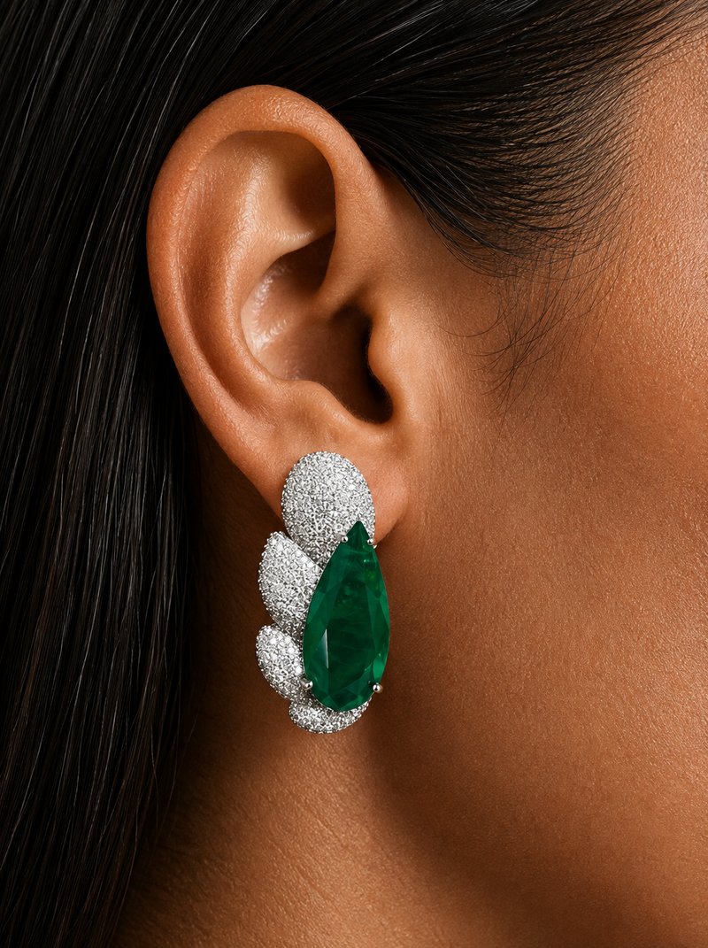 Aurette Diamond-Like Zircon Emerald Butterfly Stud Earrings