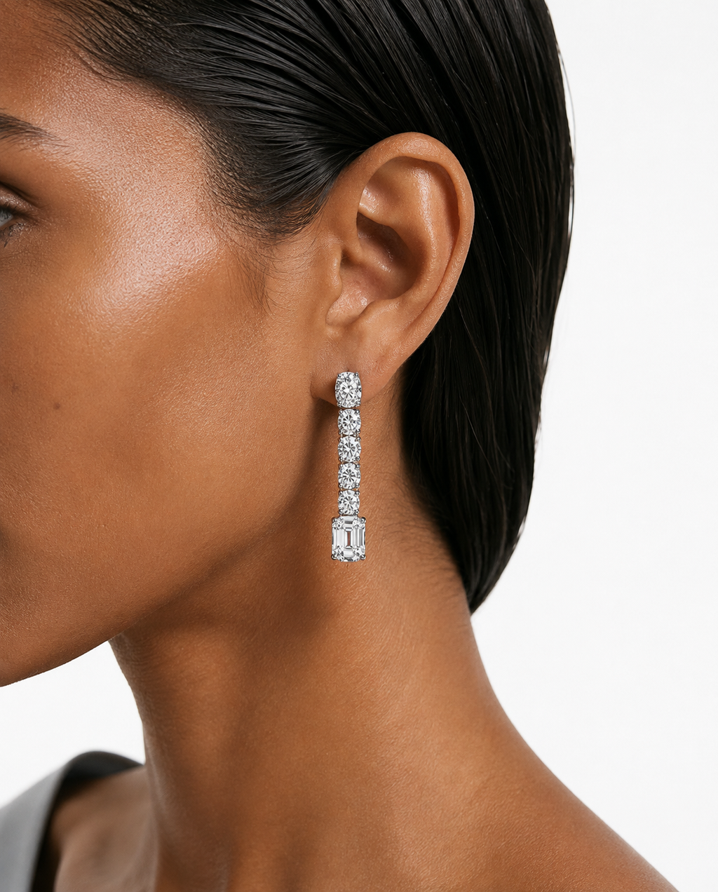 Aalliy Diamond-Like Zircon Single Line Tennis Necklace Set (Necklace & Earrings)