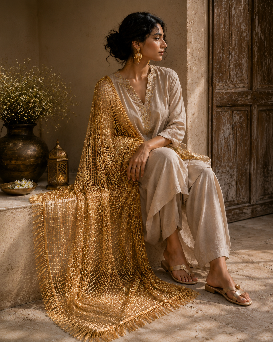 Shama Gold Sequin Handmade Dupatta Shawl