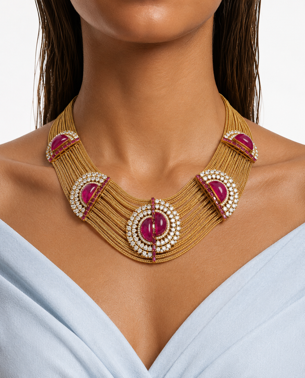 Ruby Cascade Necklace Set (Necklace & Earrings)