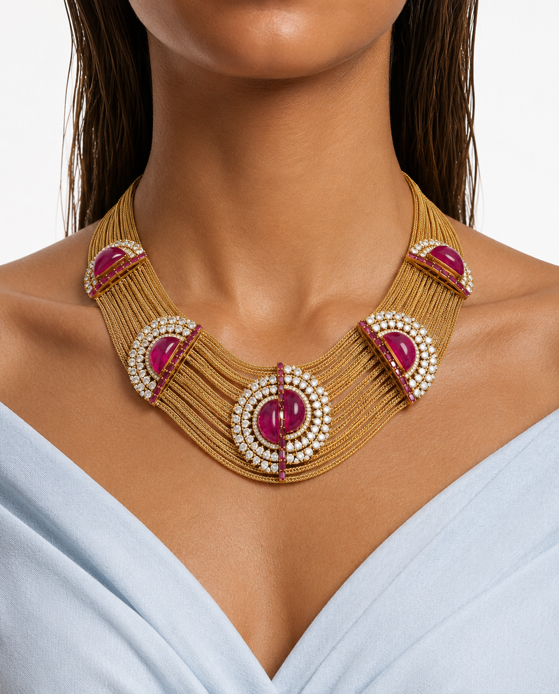 Ruby Cascade Necklace Set (Necklace & Earrings)
