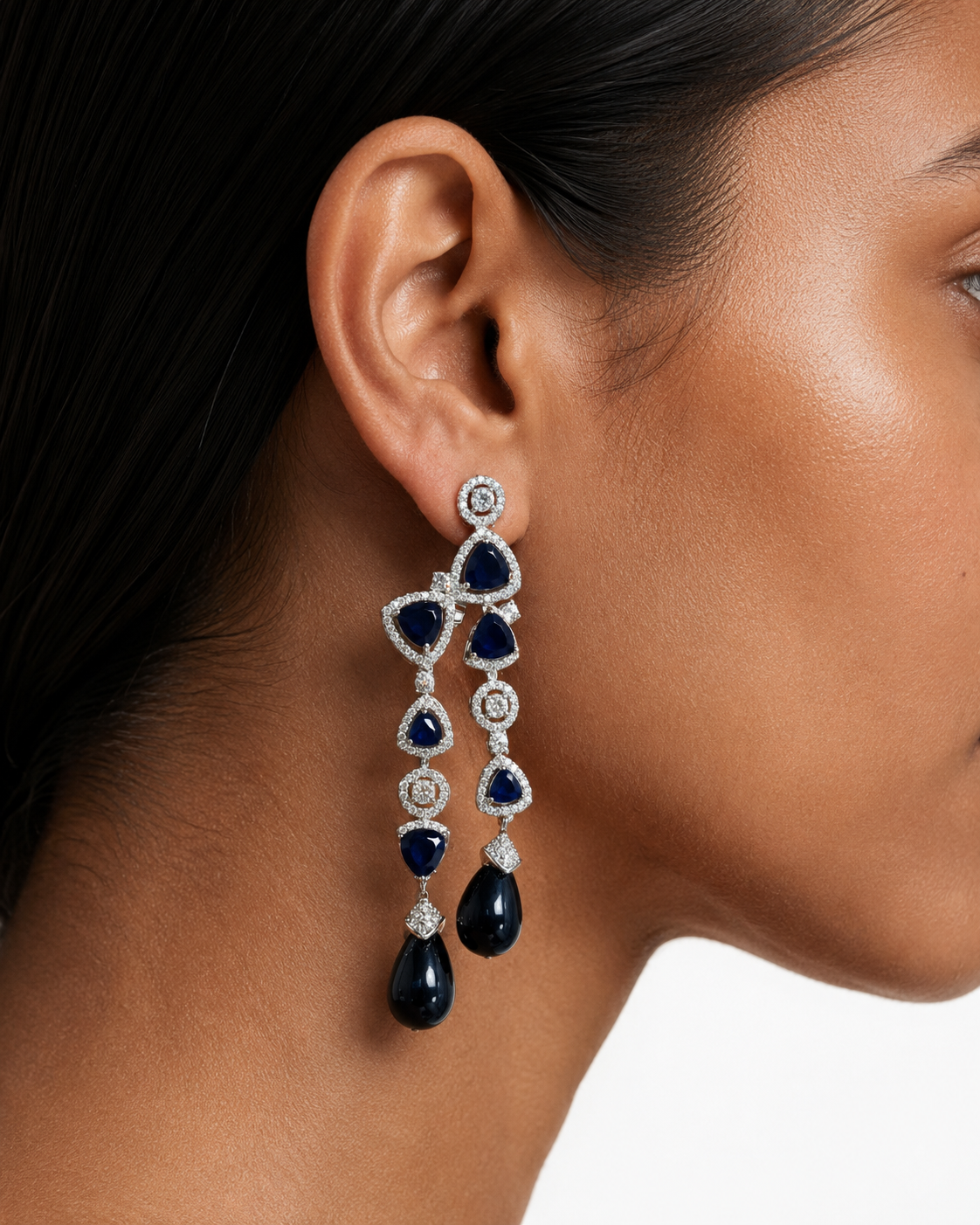 Sapphire Aurora Blossom Chandelier Necklace Set (Necklace & Earrings)
