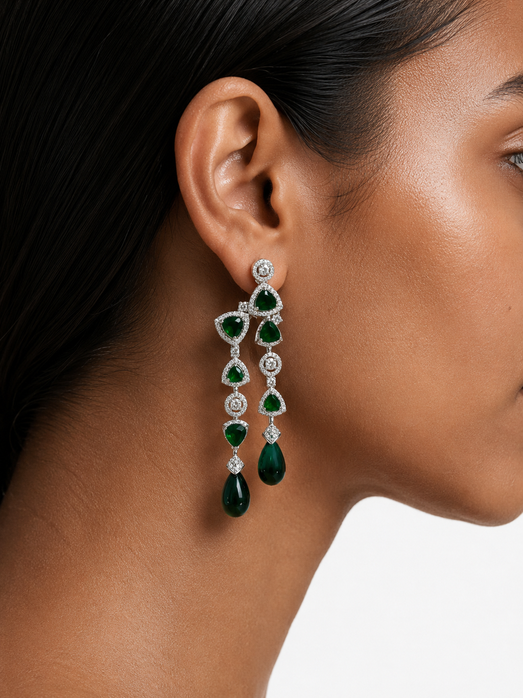 Emerald Aurora Blossom Chandelier Necklace Set (Necklace & Earrings)
