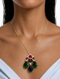 Maelle Ruby, Emerald & Midnight Blue Diamond-Like Zircon Statement Pendant Necklace Set – Pendant Necklace & Earrings