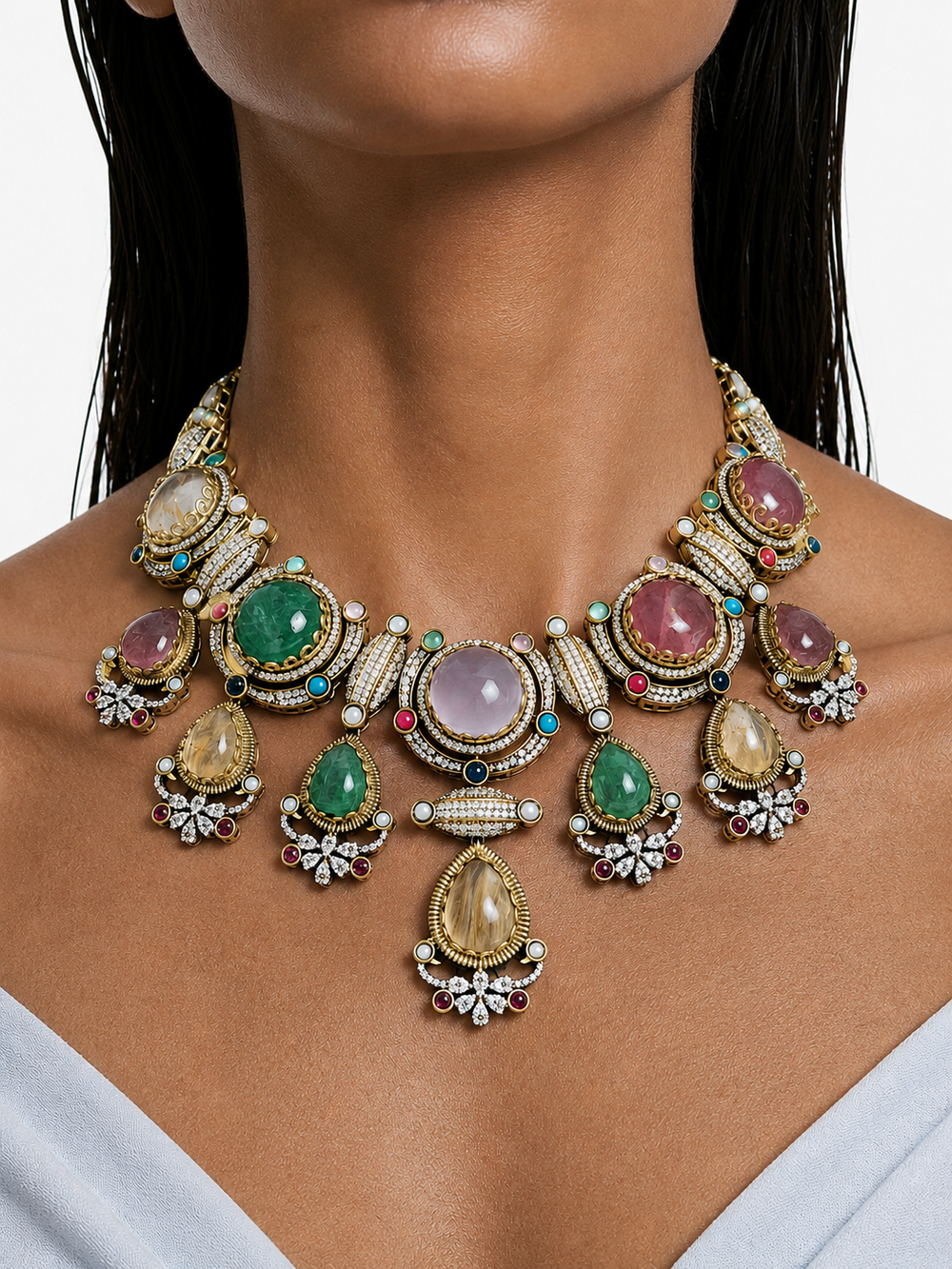 Kaia Multi Gemstone Zircon Necklace Set – Necklace & Earrings