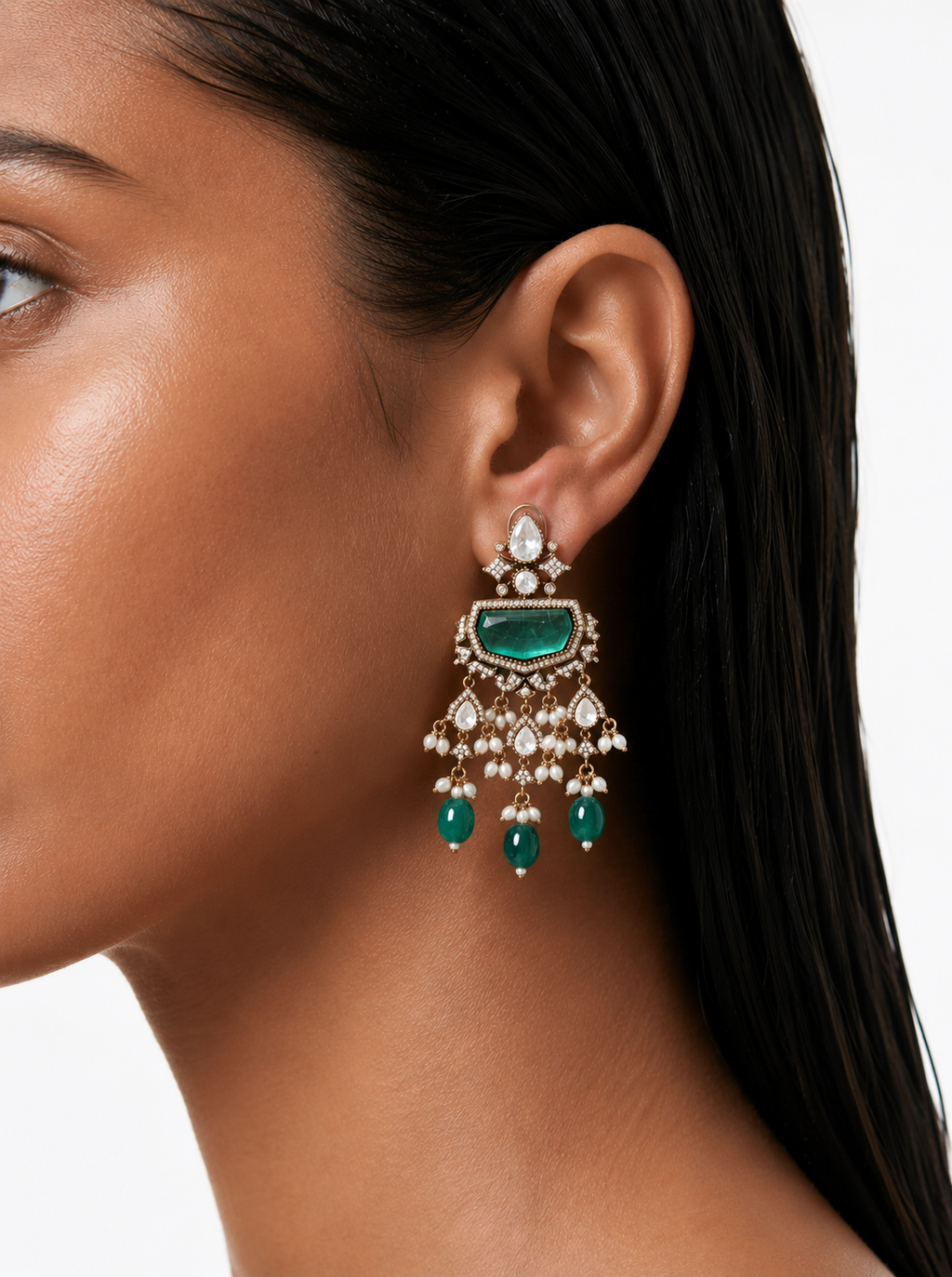 Veda Mint Polki Diamond Statement Necklace Set – Necklace & Earrings