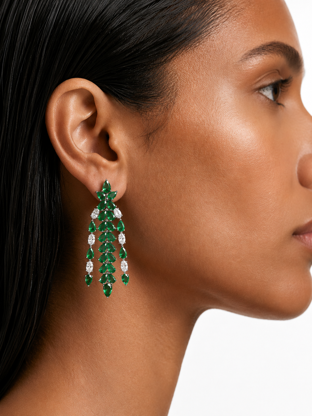 Maharani Noéline & Nayara Emerald Diamond-Like Zircon Statement Necklace Set – 2 Necklaces & Earrings