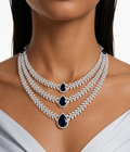 Noéline Sapphire Diamond-Like Zircon Three Layer Statement Necklace Set – Necklace & Earrings