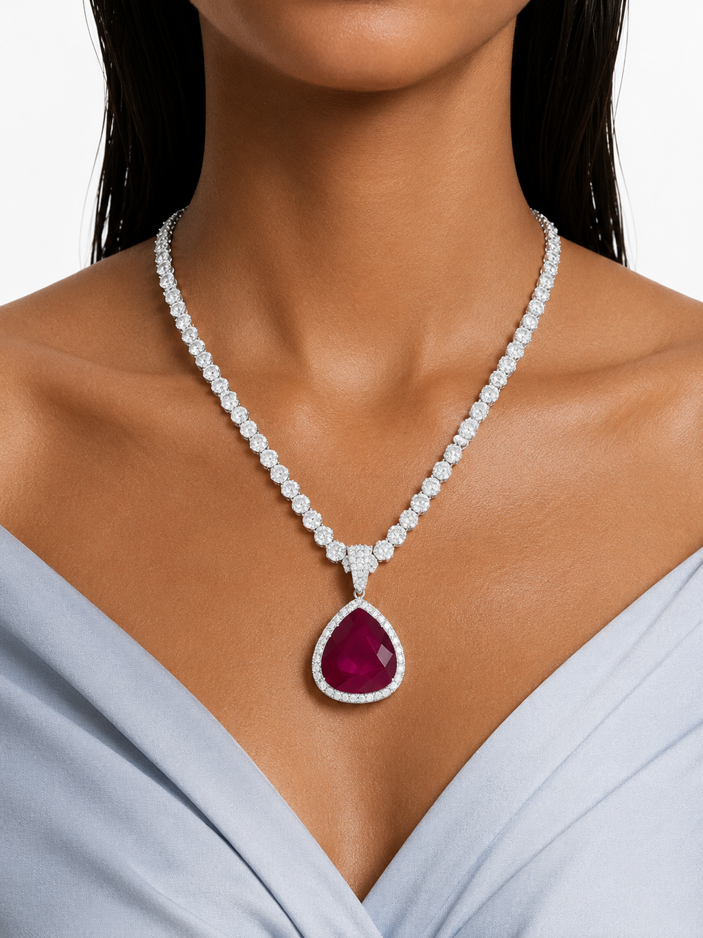 Élodie Ruby Heart Pendant Diamond-Like Zircon Necklace Set – Necklace & Earrings