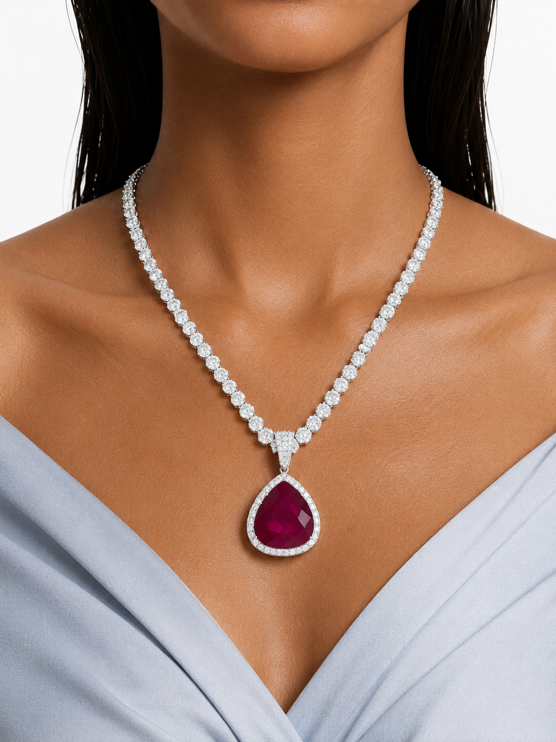 Élodie Ruby Heart Pendant Diamond-Like Zircon Necklace Set – Necklace & Earrings