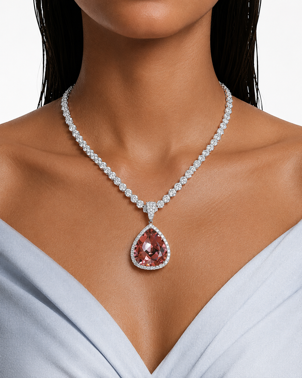 Élodie Peach Heart Pendant Diamond-Like Zircon Necklace Set – Necklace & Earrings