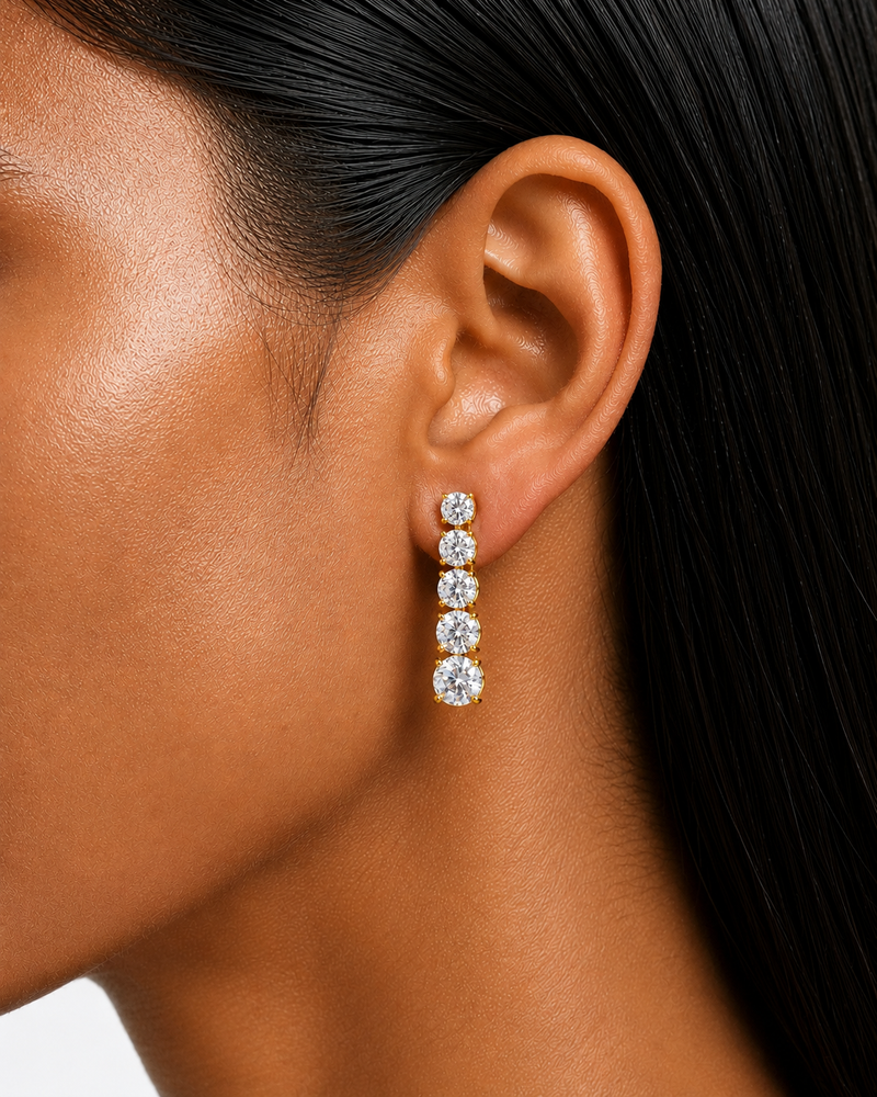 Lunara Gold Plated Diamond-Like Zircon Tennis Drop Necklace Set – Necklace & Earrings