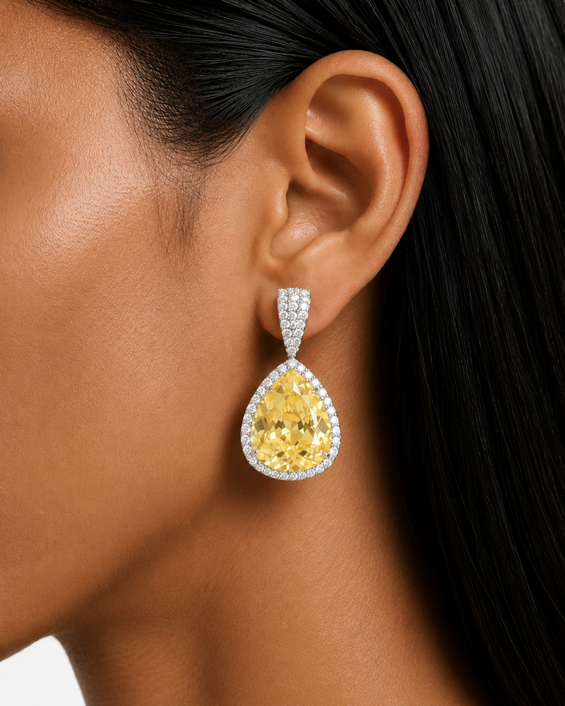 Maharani Élodie & Noéline Citrine Diamond-Like Zircon Statement Necklace Set – 2 Necklaces & Earrings