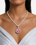 Élodie Pink Heart Pendant Diamond-Like Zircon Necklace Set – Necklace & Earrings