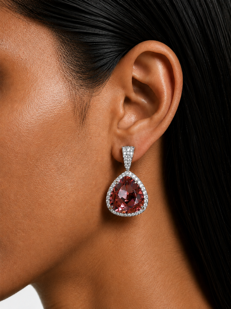 Élodie Peach Heart Pendant Diamond-Like Zircon Necklace Set – Necklace & Earrings