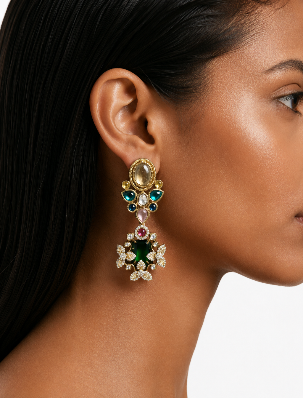 Safira Multicolor Polki Kundan with Zircon Diamond Necklace Set – Necklace & Earrings