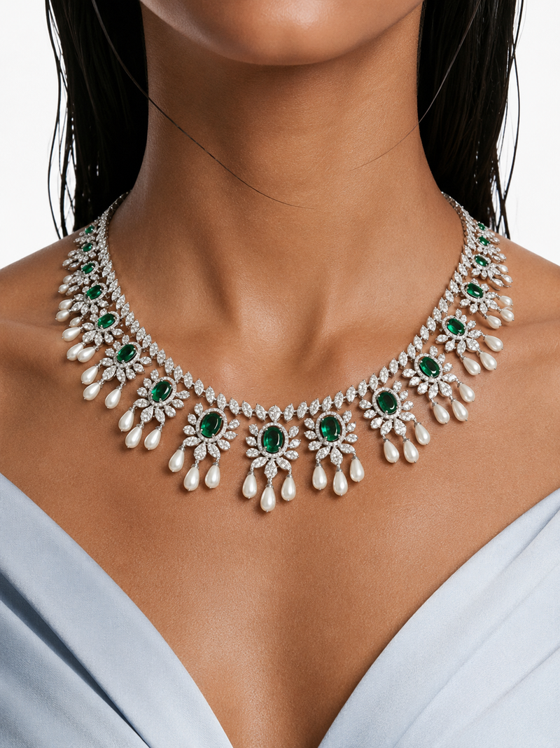 Emerald Dew Pearl Necklace Set