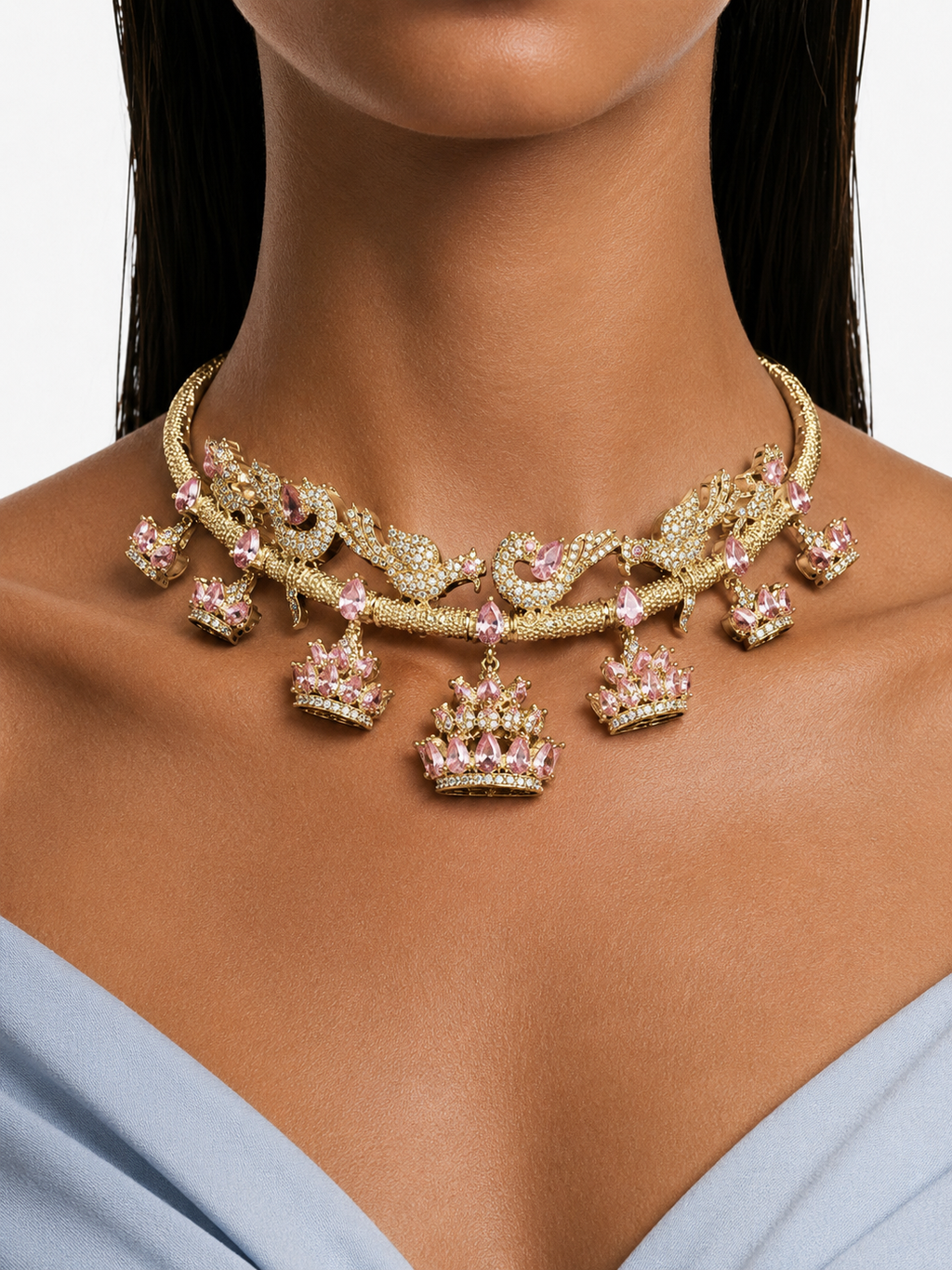 Huma Blush Pink Moissanite Polki Kundan Royal Necklace Set – Necklace & Earrings