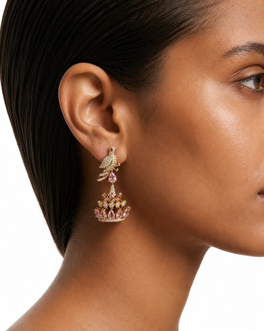 Huma Blush Pink Moissanite Polki Kundan Royal Necklace Set – Necklace & Earrings