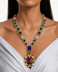 Yusra Multicolor Zircon & Ruby Pendant Necklace Set – Necklace & Earrings