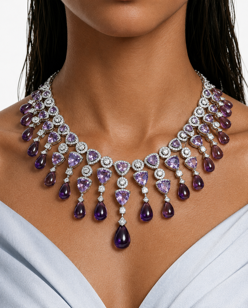 Aurora Purple Zircon Chandelier Necklace Set – Necklace & Earrings