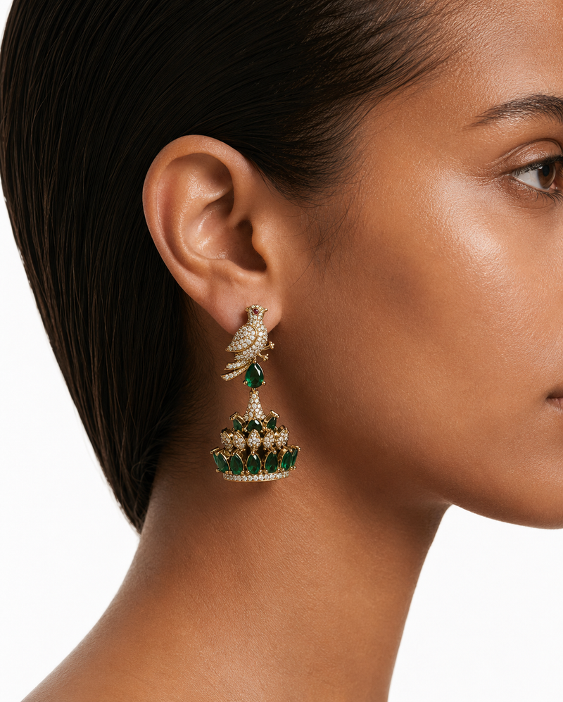 Huma Emerald Moissanite Polki Kundan Royal Necklace Set – Necklace & Earrings