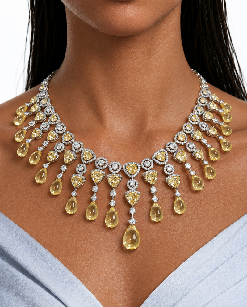 Aurora Citrine Zircon Chandelier Necklace Set – Necklace & Earrings