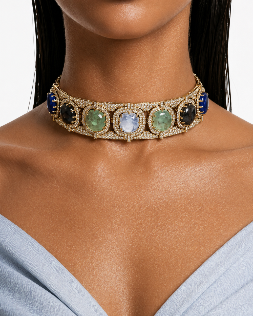 Elaris Multicolor Moissanite Polki Kundan with Zircon Diamond Detailing Choker Set
