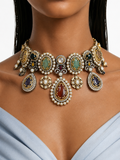 Verisse Multicolor Moissanite Polki Kundan with Zircon Diamond Detailing Luxe Necklace Set
