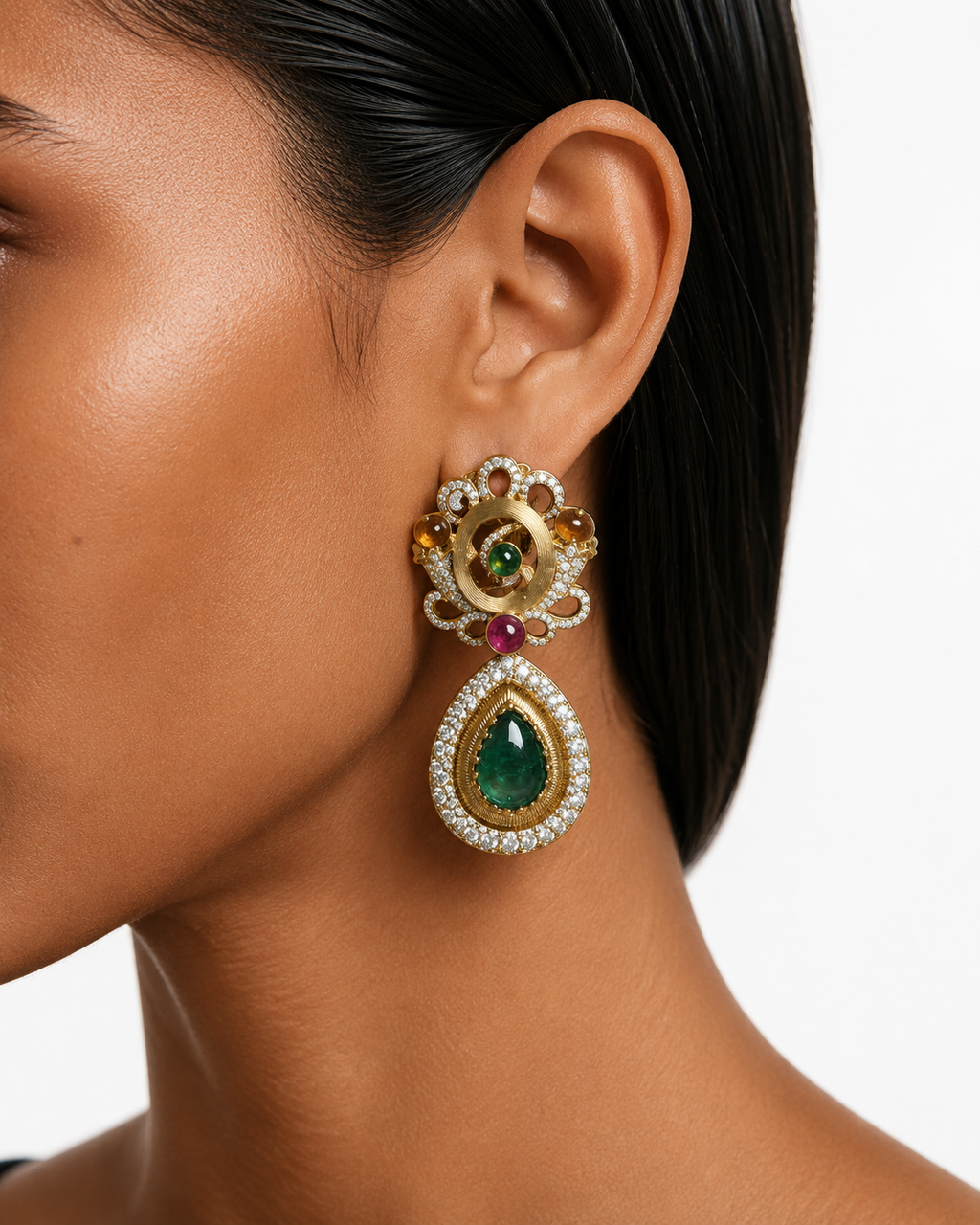 Mehrnaz Multicolor Moissanite Polki Kundan with Zircon Diamond Detailing Statement Necklace Set