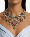 Elysara Multicolor Moissanite Polki Kundan with Zircon Diamond Detailing Luxe Necklace Set
