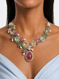 Florenza Multicolor Moissanite Polki Kundan with Zircon Diamond Detailing Floral Pendant Necklace Set