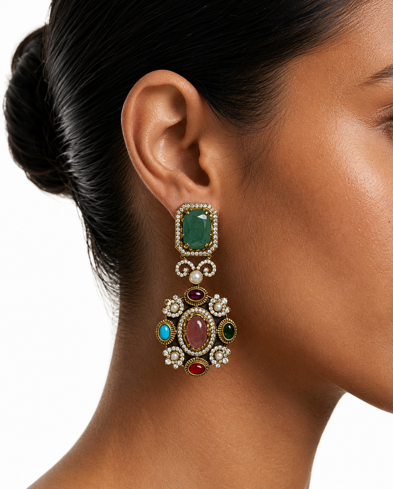 Elysara Multicolor Moissanite Polki Kundan with Zircon Diamond Detailing Luxe Necklace Set