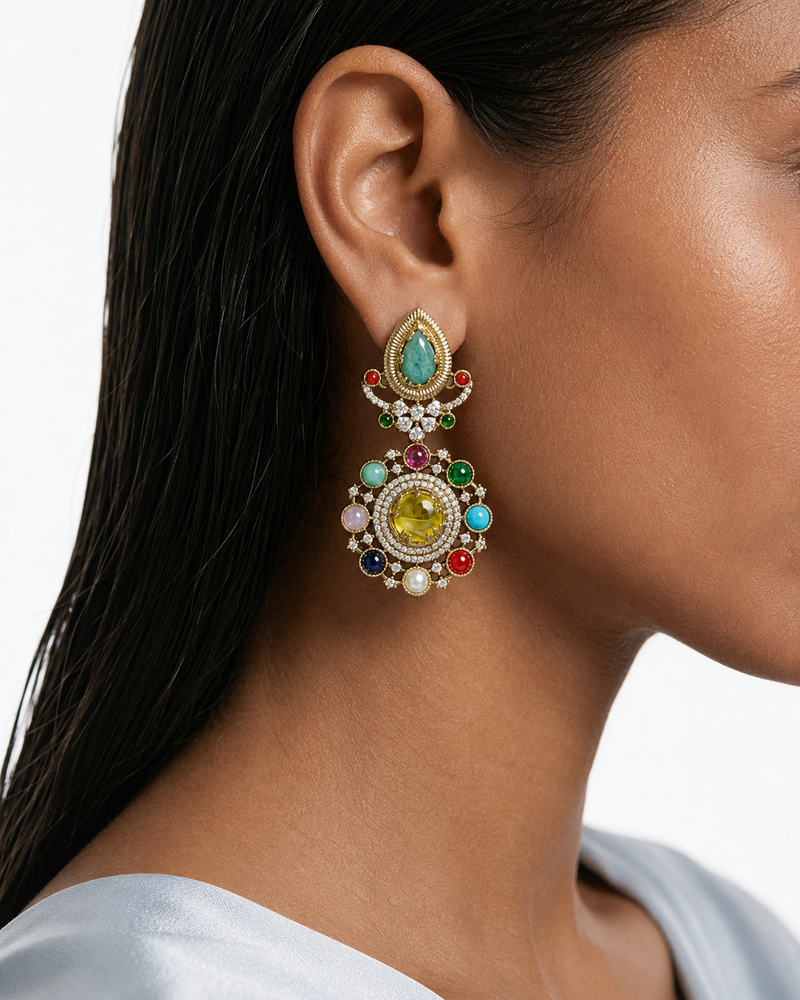Navirelle Multicolor Moissanite Polki Kundan with Zircon Diamond Detailing Luxe Collar Necklace Set