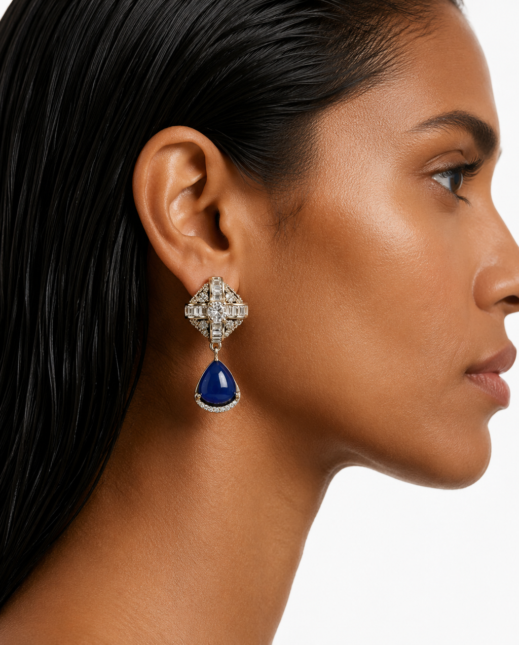 Azmira Sapphire Moissanite Polki Kundan with Zircon Diamond Detailing Necklace Set