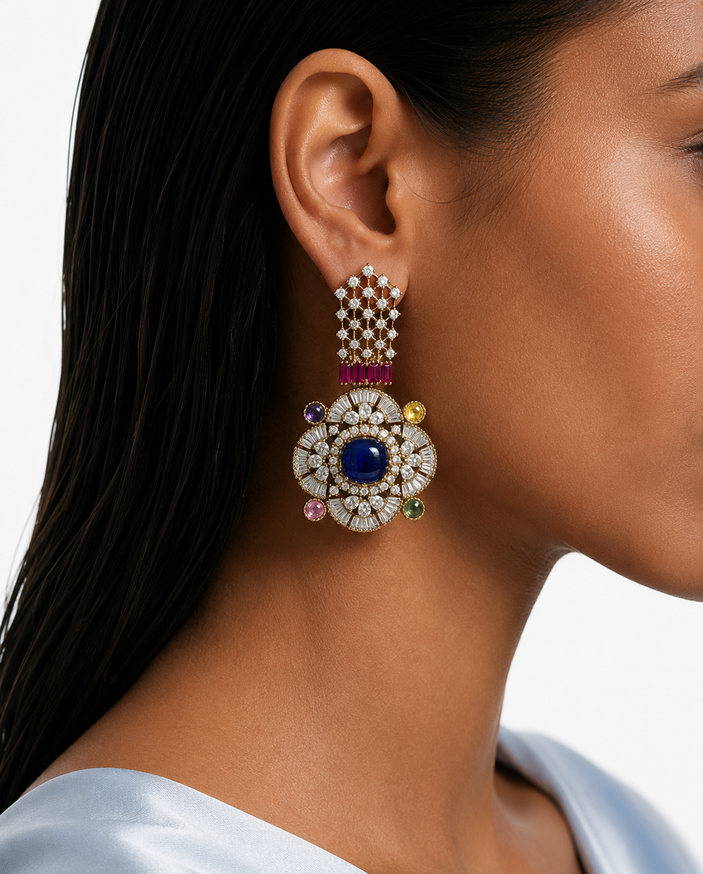 Rubelisse Ruby Moissanite Polki Kundan with Zircon Diamond Detailing Multicolor Pendant Necklace Set