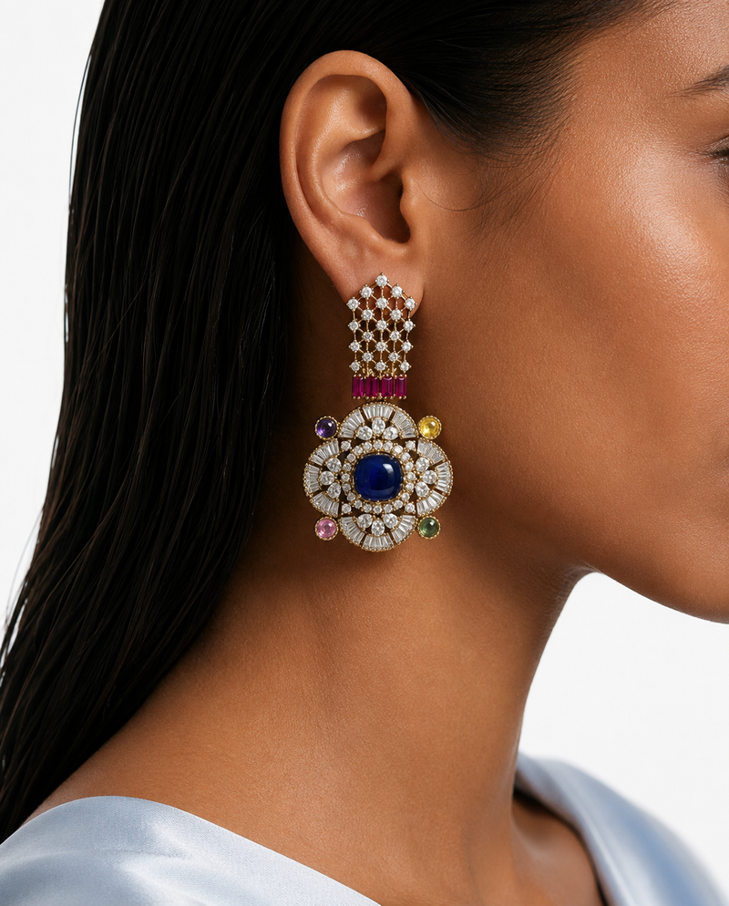 Rubelisse Ruby Moissanite Polki Kundan with Zircon Diamond Detailing Multicolor Pendant Necklace Set