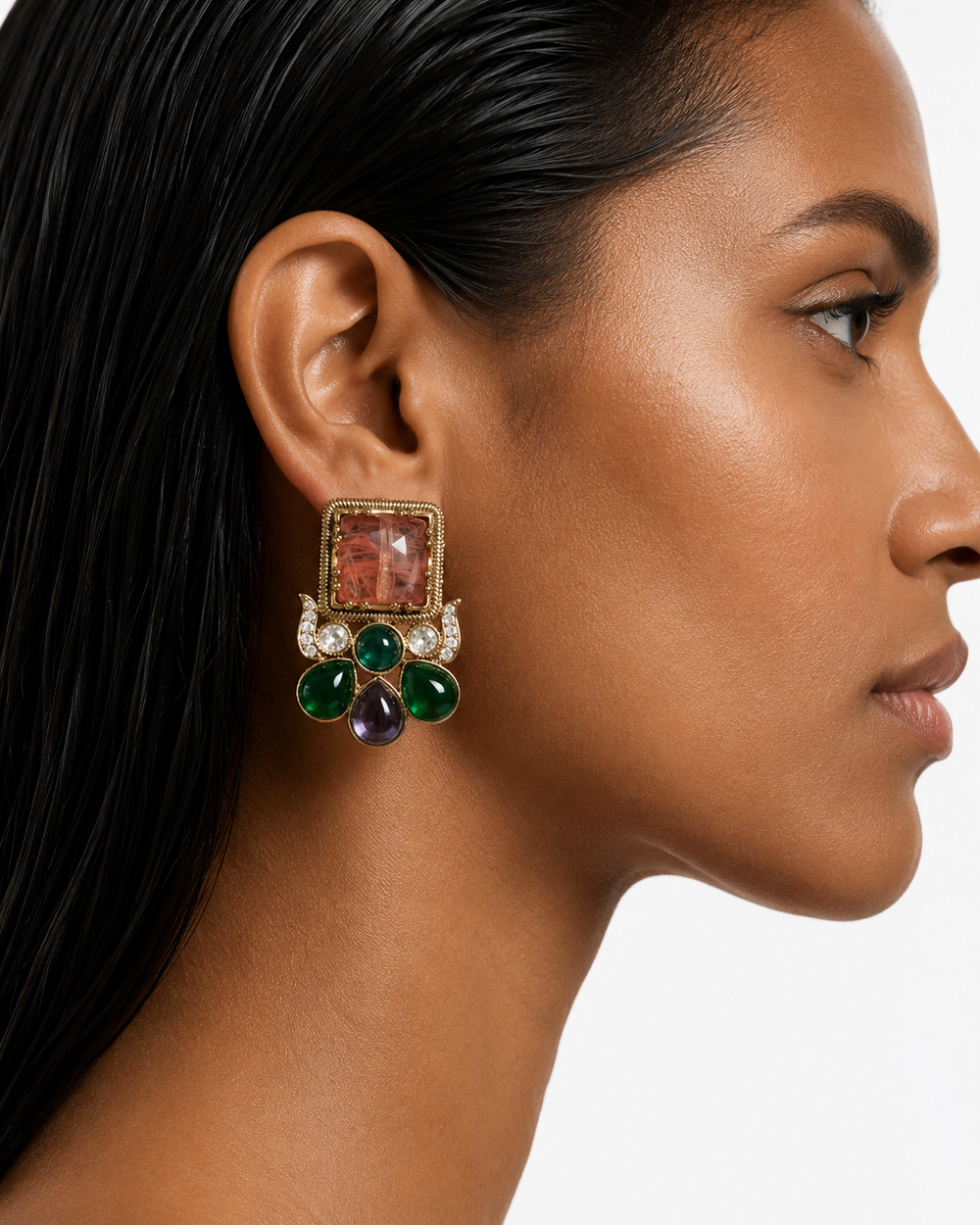 Roselle Multicolor Moissanite Polki Kundan with Zircon Diamond Detailing Pendant Necklace Set