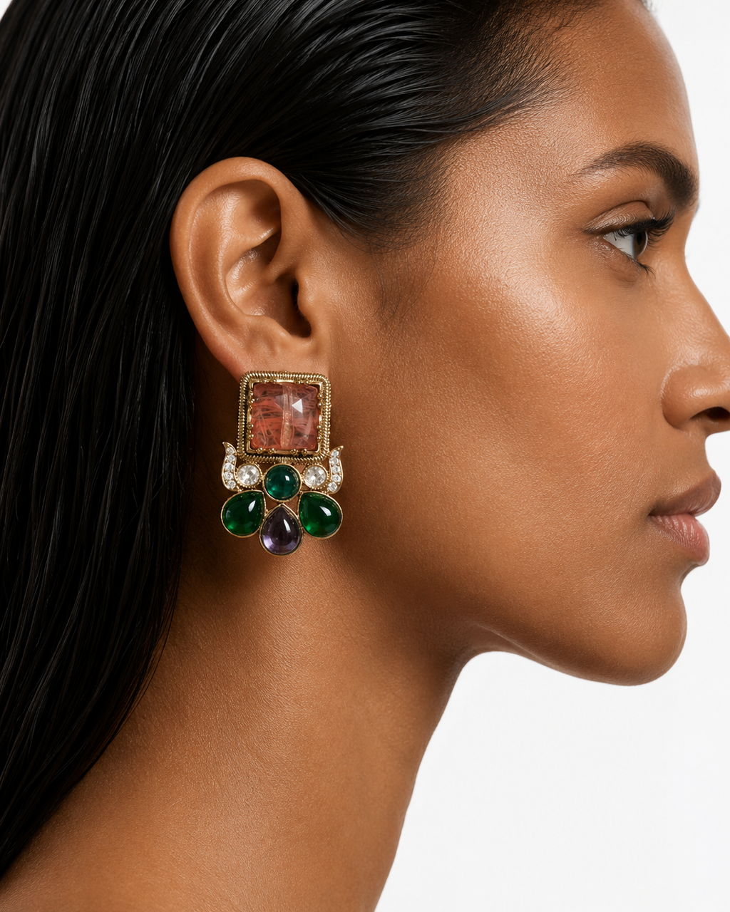 Roselle Multicolor Moissanite Polki Kundan with Zircon Diamond Detailing Pendant Necklace Set