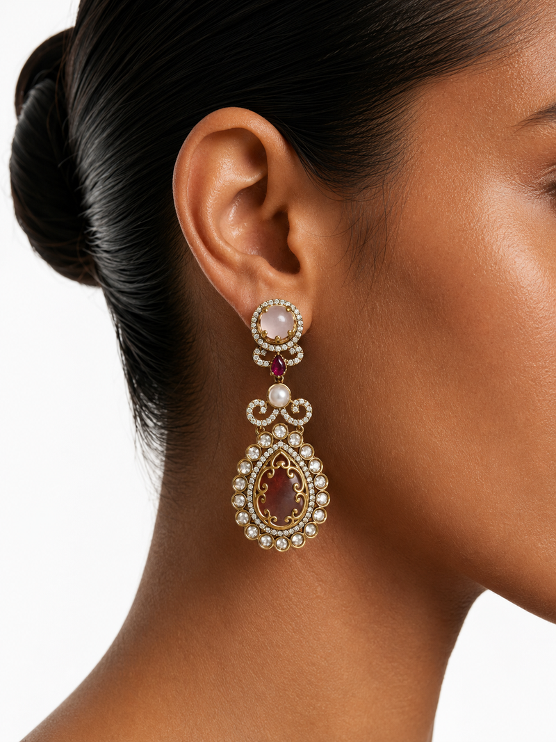 Verisse Multicolor Moissanite Polki Kundan with Zircon Diamond Detailing Luxe Necklace Set