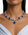 Azmira Sapphire Moissanite Polki Kundan with Zircon Diamond Detailing Necklace Set