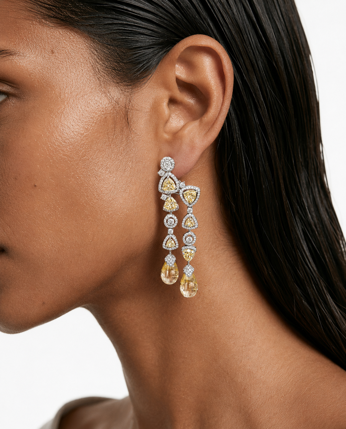 Aurora Citrine Zircon Chandelier Necklace Set – Necklace & Earrings