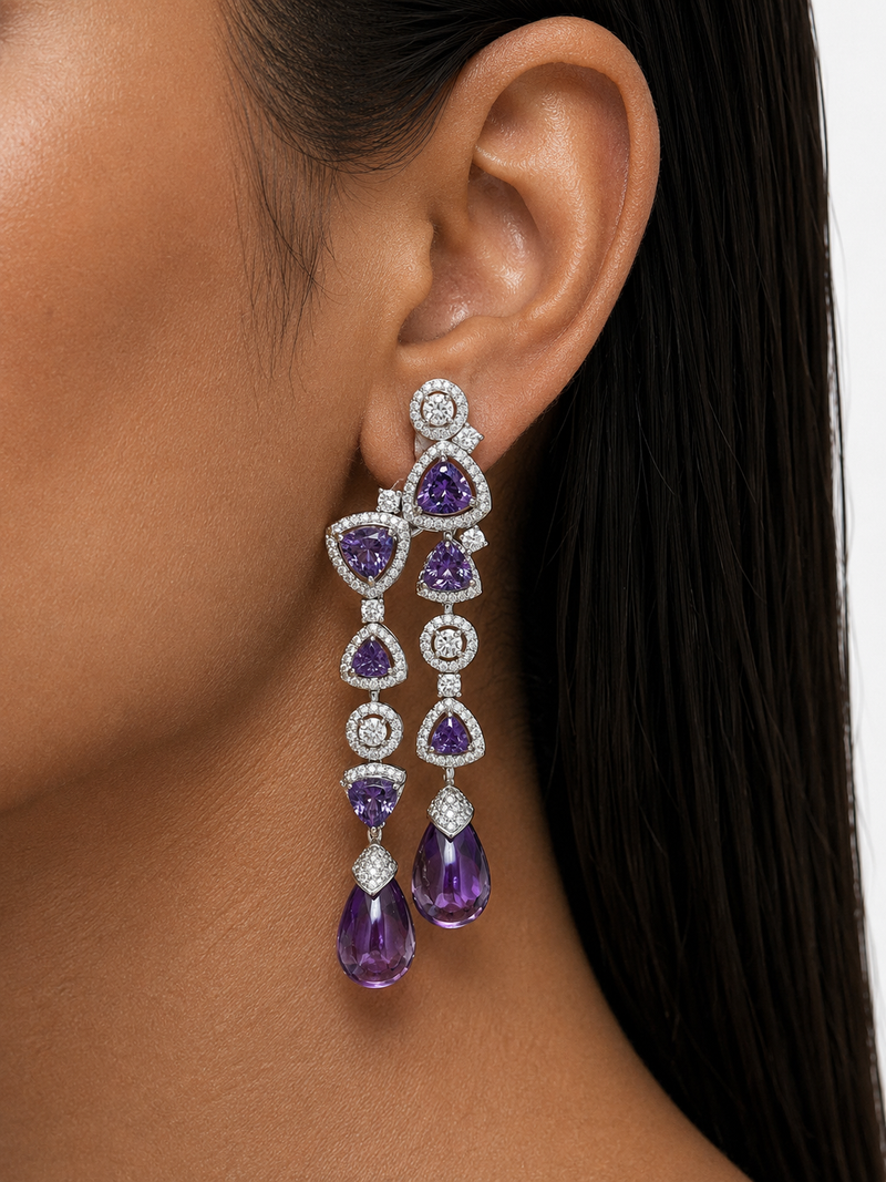 Aurora Purple Zircon Chandelier Necklace Set – Necklace & Earrings