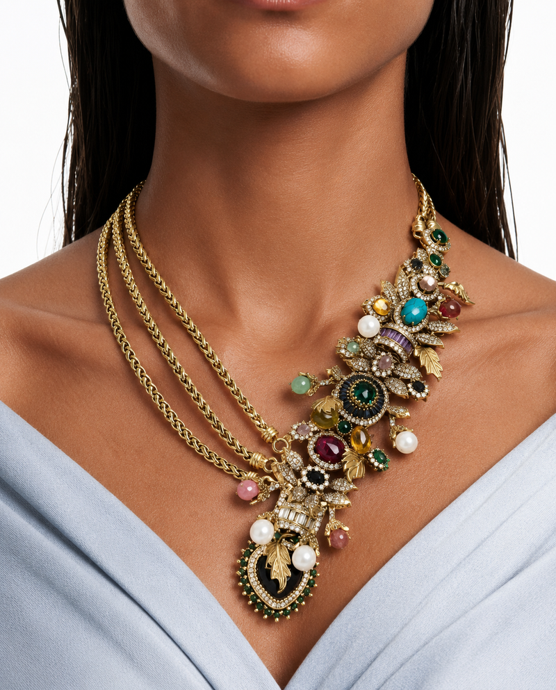 Aurevie Multicolour Statement Luxe Necklace Set – Necklace & Earrings