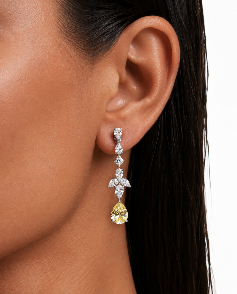 Aveline Diamond-Like Zircon Citrine Drop Pendant Necklace Set – Necklace & Earrings