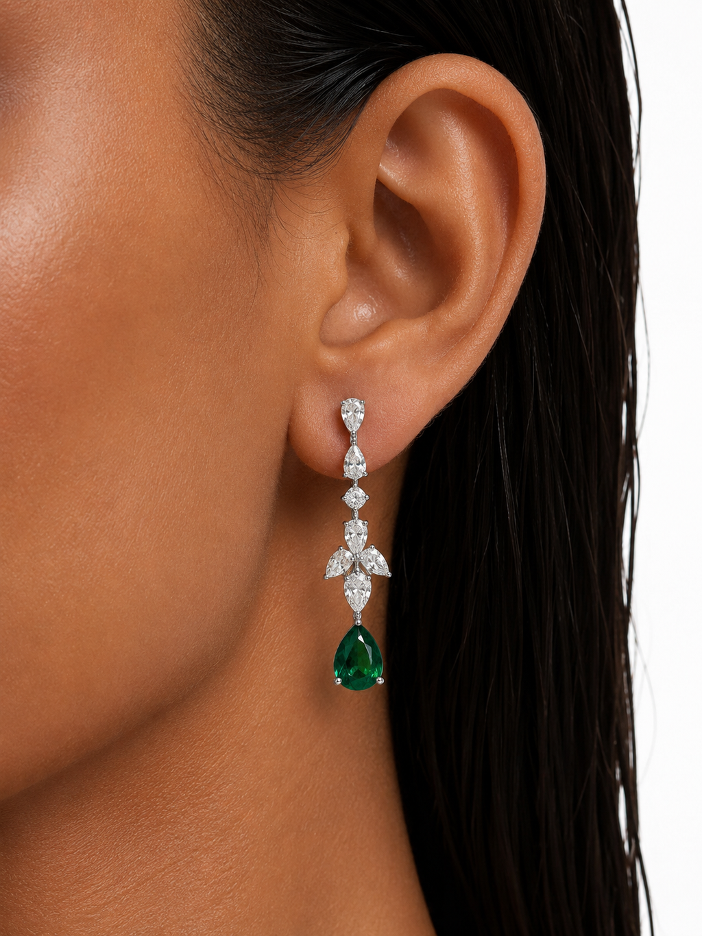 Aveline Diamond-Like Zircon Emerald Drop Pendant Necklace Set – Necklace & Earrings