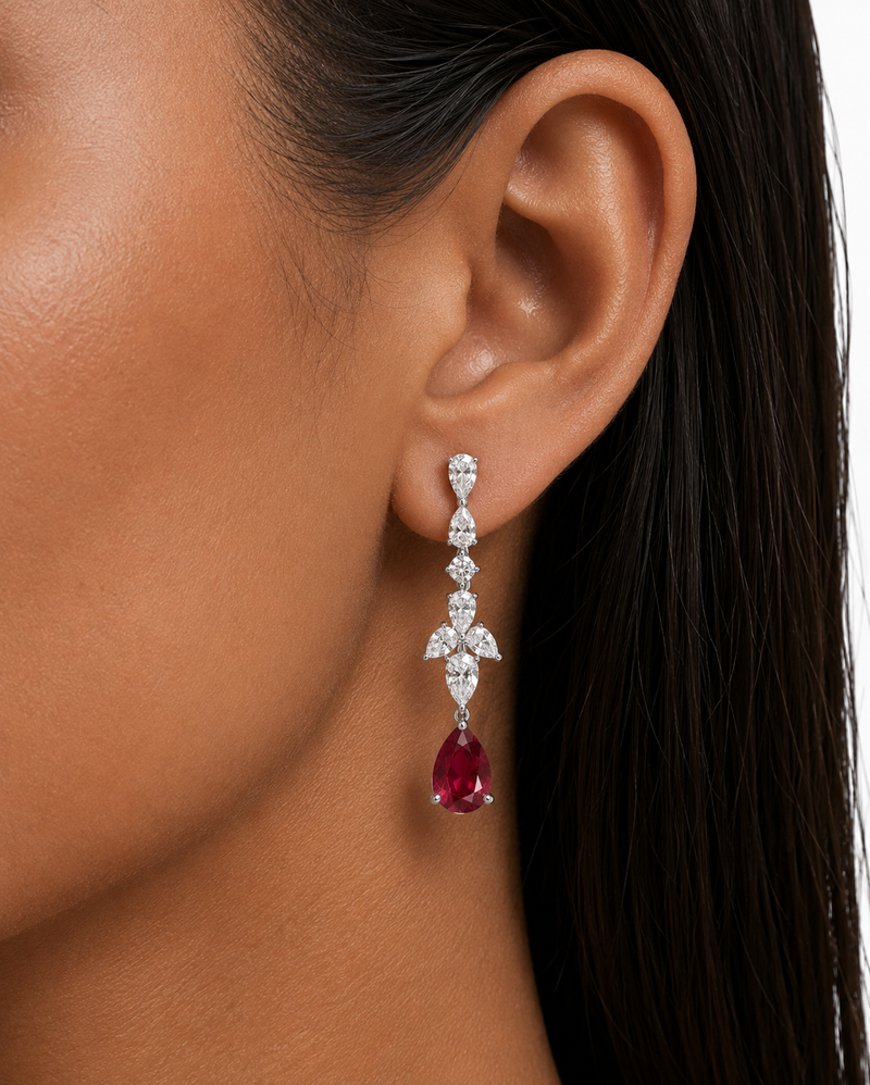 Aveline Diamond-Like Zircon Ruby Drop Pendant Necklace Set – Necklace & Earrings
