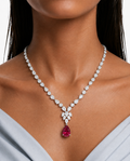 Aveline Diamond-Like Zircon Ruby Drop Pendant Necklace Set – Necklace & Earrings