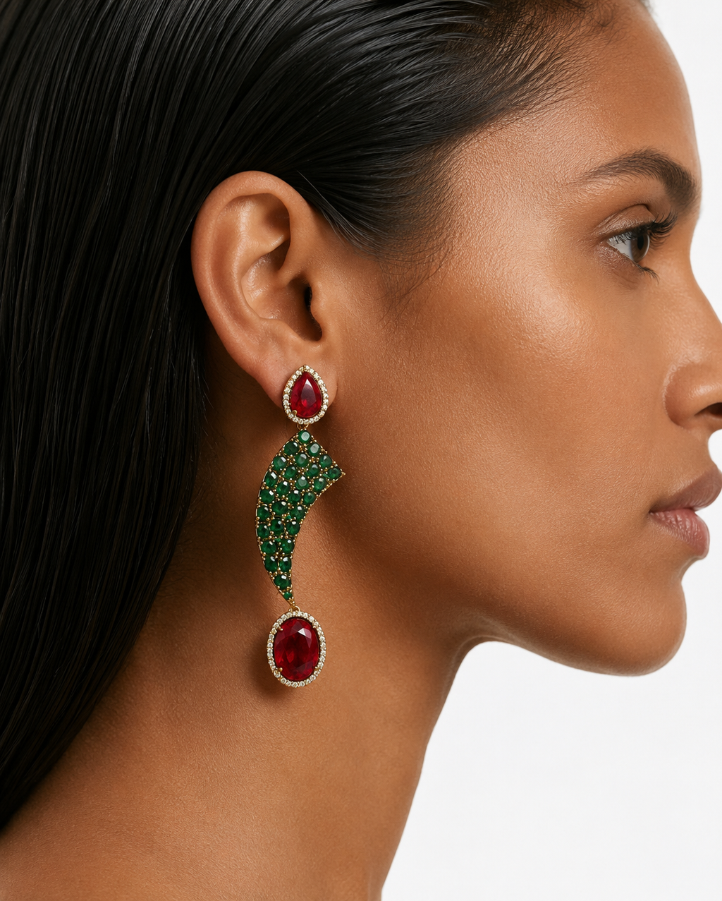 Baghira Emerald Moissanite Polki Kundan with Ruby Teardrop Statement Necklace Set – Necklace & Earrings